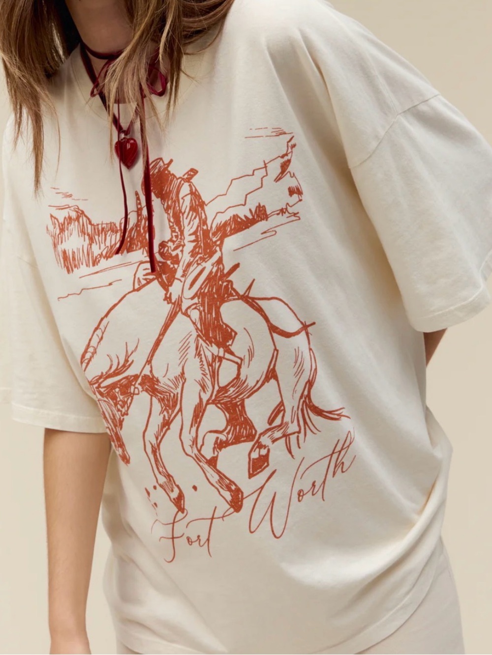 DAYDREAMER LA Fort Worth Cowboy Graphic Tee - Cream with Rust Print